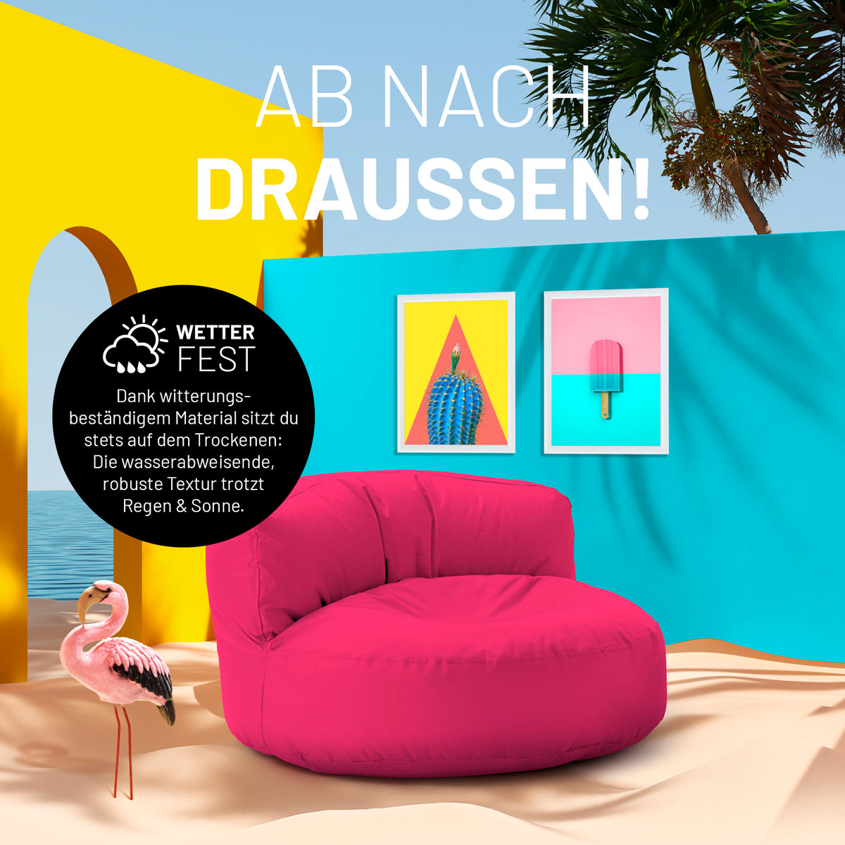 Sitzsack Lounge (320 L) Pink, wetterfest, langlebig, indoor & outdoor, mit extrastarken Nähten und pflegeleichtem Material.
