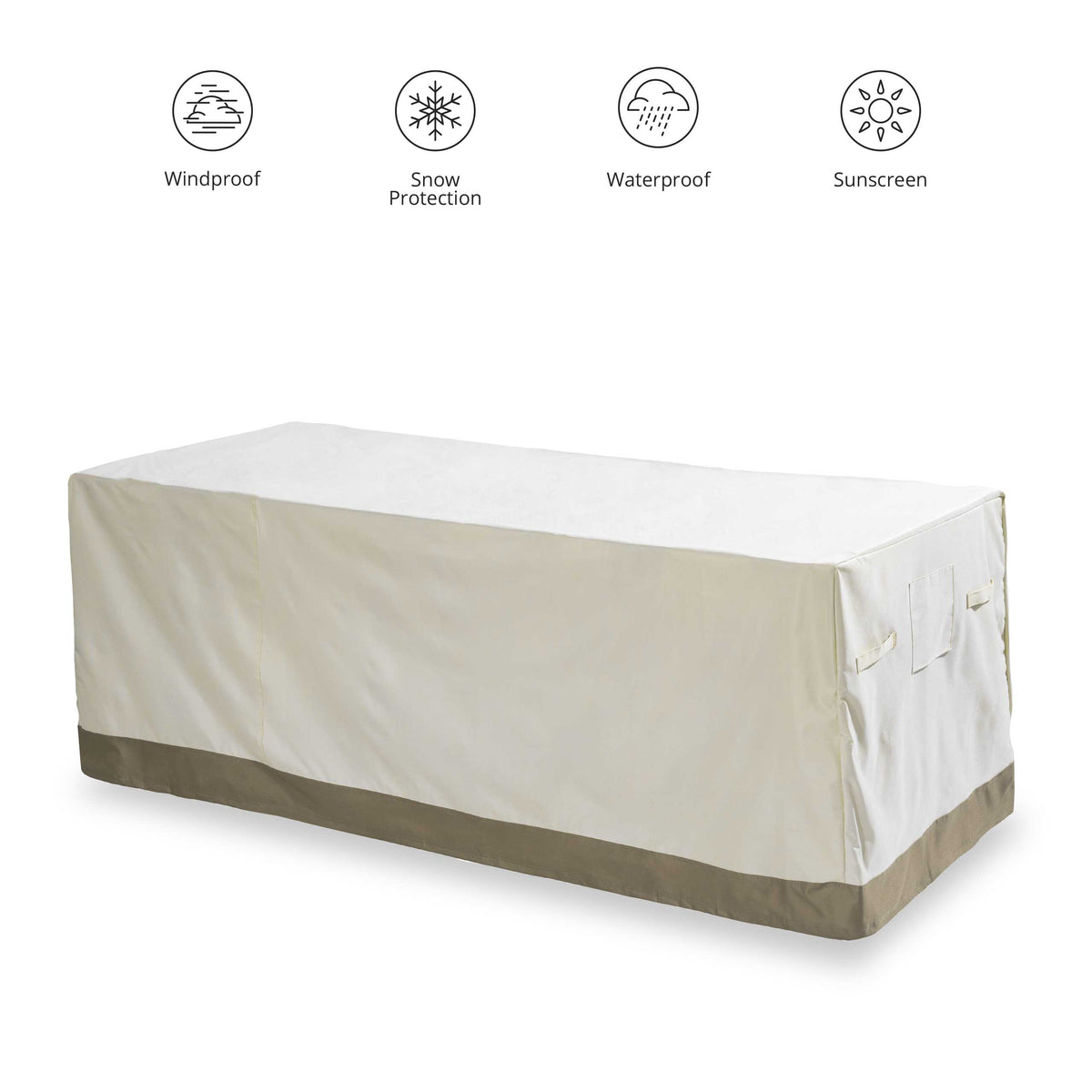 Abdeckplane für Gartentisch - 183 x 114,3 x 67,3 cm - beige, wasserdicht, UV-geschützt, wind- und schneesicher, PE-beschichtetes Oxford Gewebe.